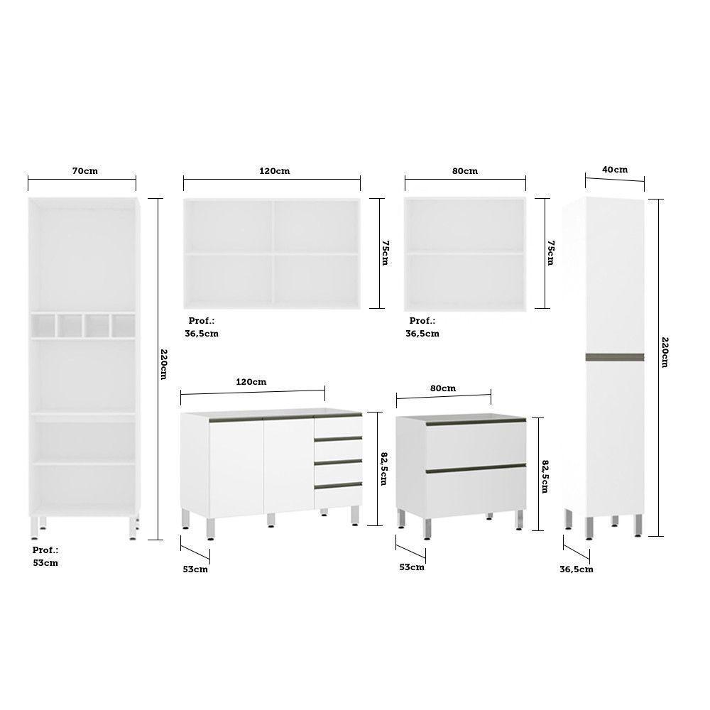 Cozinha Modulada 6 Peças Com Tampo Branco Vidro Reflecta - 5