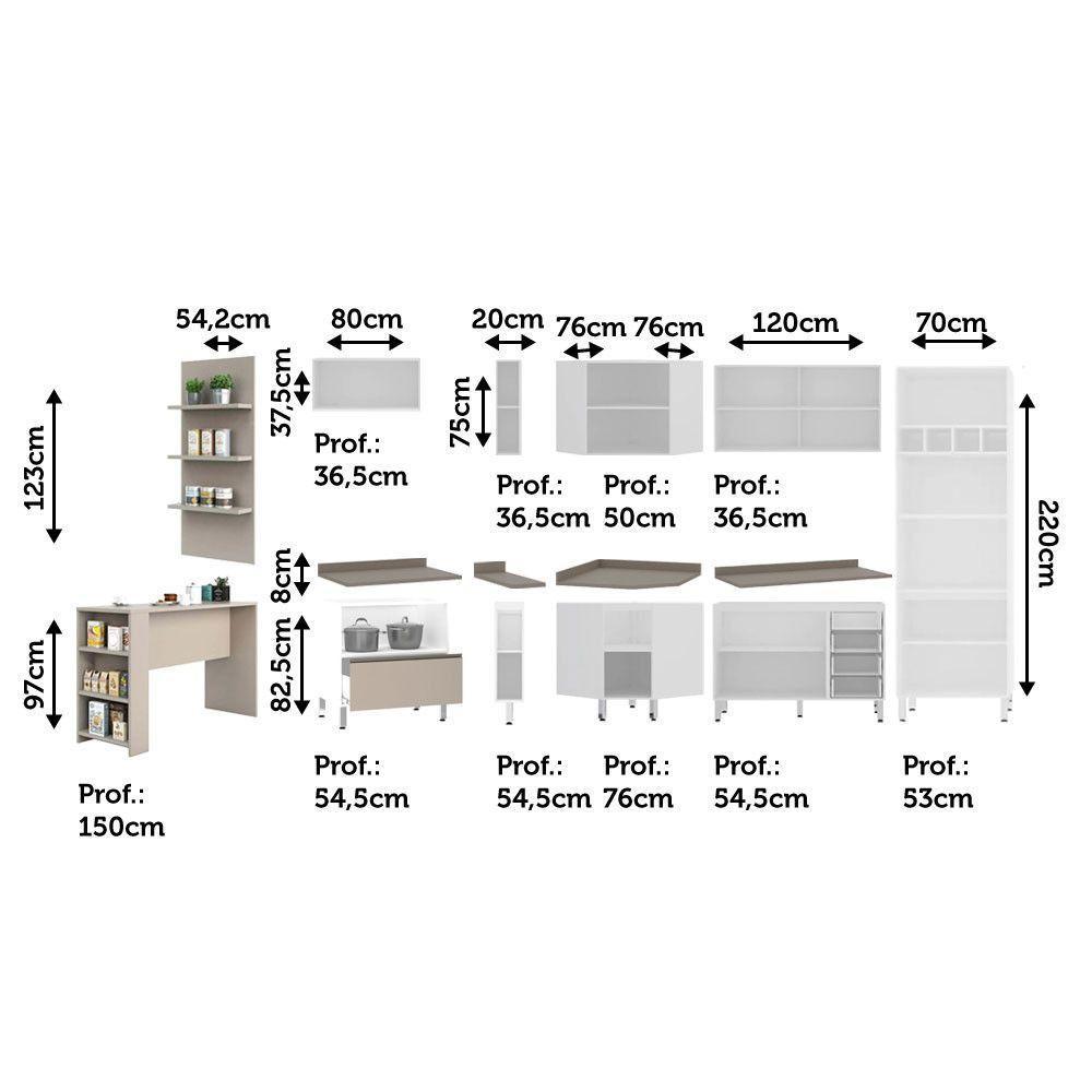 Armário De Cozinha Completa 10 Pçs Com Vidro Tampo Bancada Pérola Móveis Branco Polar Com Connect - 2