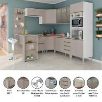 Armário De Cozinha Completa 10 Pçs Com Vidro Tampo Bancada Pérola Móveis Branco Polar Com Connect - 3