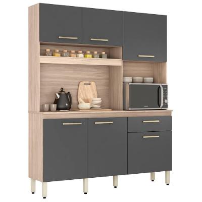 Cozinha Compacta Alamo 91601 6 Portas 1 Gaveta MDP 160cm Grafite Brilhante