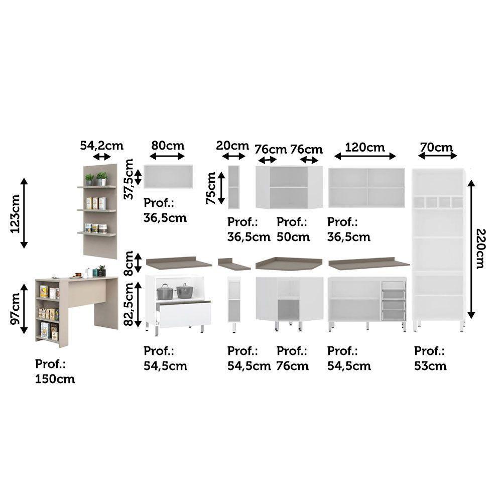 Armário De Cozinha Completa 10 Pçs Com Vidro Tampo Bancada Pérola Móveis Com Branco Polar E Connect - 4