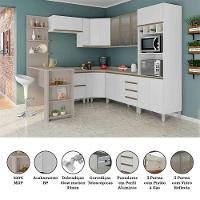 Armário De Cozinha Completa 10 Pçs Com Vidro Tampo Bancada Pérola Móveis Com Branco Polar E Connect - 2