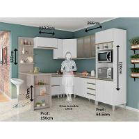 Armário De Cozinha Completa 10 Pçs Com Vidro Tampo Bancada Pérola Móveis Com Branco Polar E Connect - 3