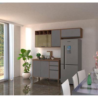Armário de Cozinha Compacta 3 Peças Isa 5 Portas 3 Gavetas MDF Cinza