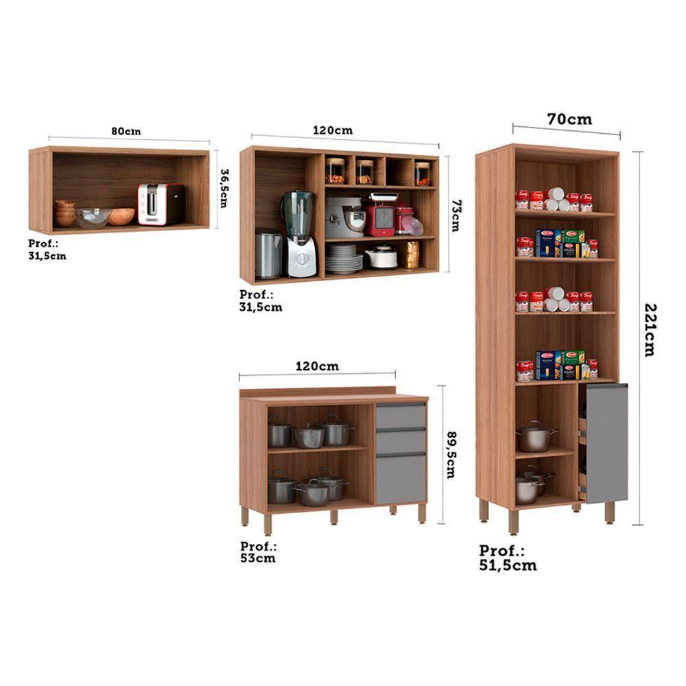 Armário De Cozinha 4 Peças Com Tampo Com Cinza - 10