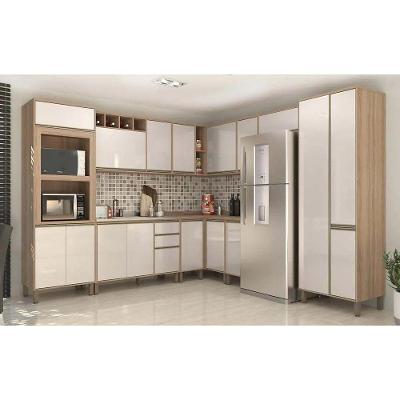 Cozinha Completa 10 Peças Mel 15 Portas 3 Gavetas MDF 335cm Mel Vanilla-pérola Off