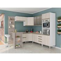 Armário De Cozinha Completa 10 Pçs Com Vidro Tampo Bancada Pérola Móveis Branco Polar Crema Connect - 1