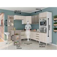 Armário De Cozinha Completa 10 Pçs Com Vidro Tampo Bancada Pérola Móveis Branco Polar Crema Connect