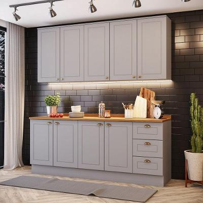 Cozinha Compacta Amy 9 Portas 7 Prateleiras em MDF Cinza Casa 812