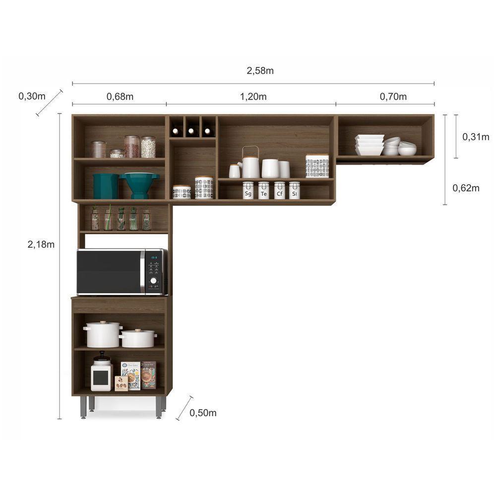 Cozinha Compacta 3 Peças Com 8 Portas E Paneleiro Duplo Barcelona Cor Carvalho Oak Grafite Poliman Móveis - 2