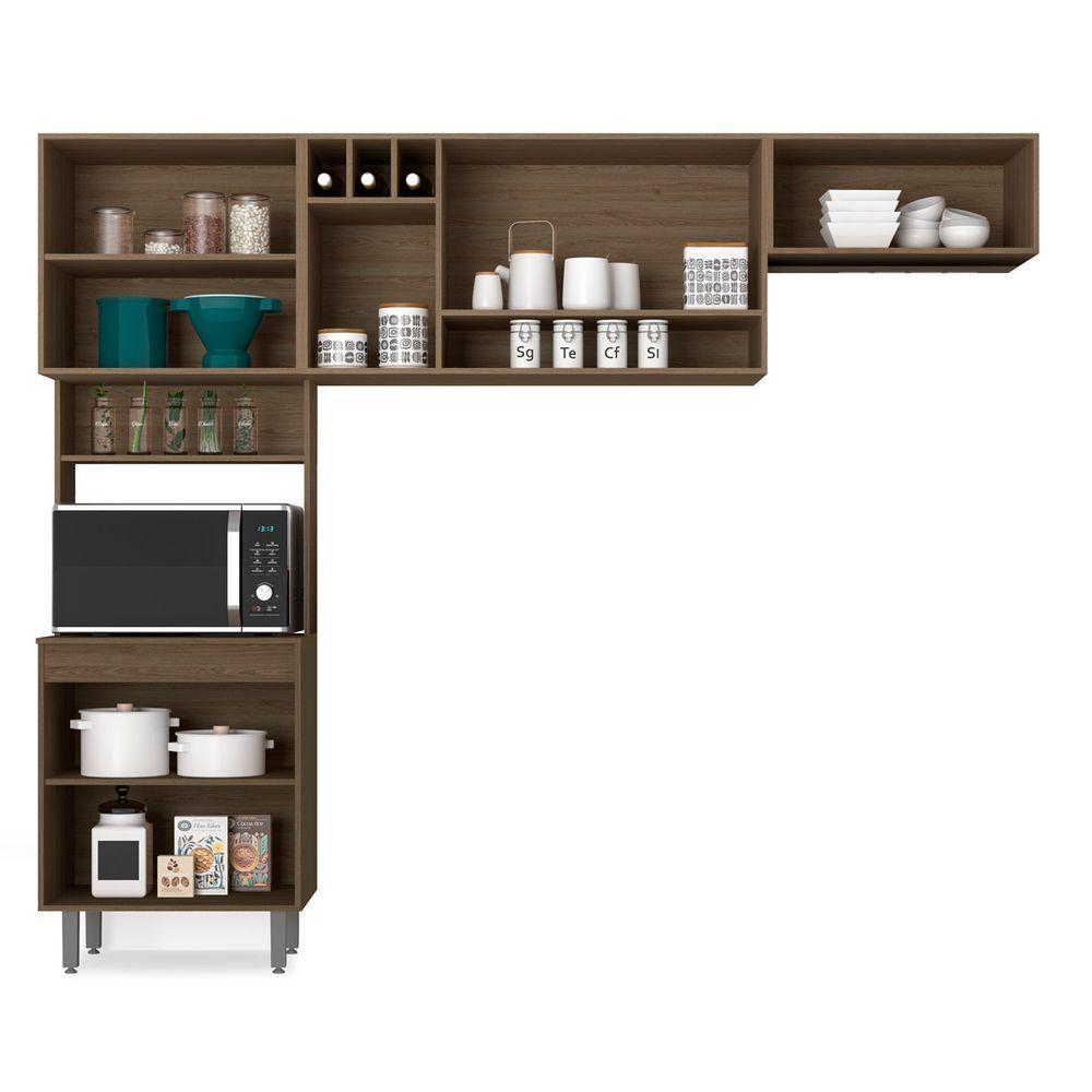 Cozinha Compacta 3 Peças Com 8 Portas E Paneleiro Duplo Barcelona Cor Carvalho Oak Grafite Poliman Móveis - 3