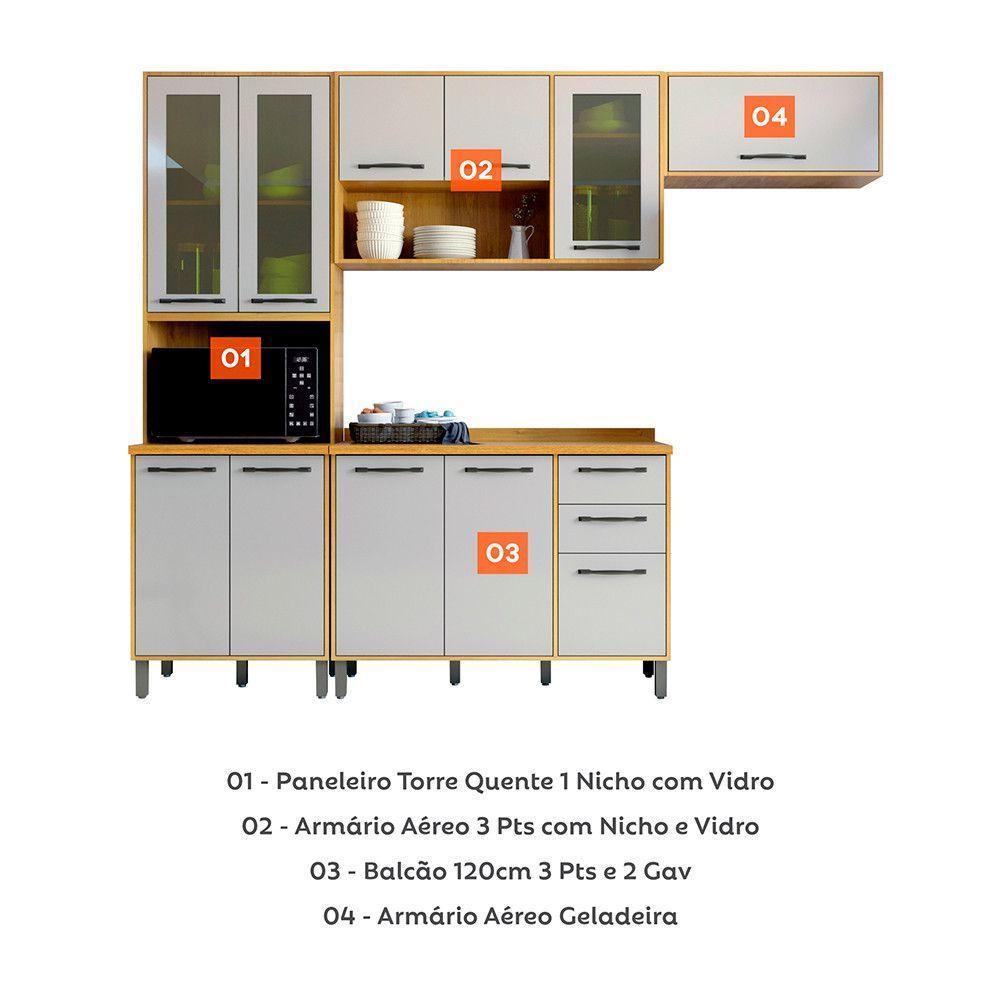 Cozinha Compacta 4 Peças Detalhe Vidro áustria Valdemóveis Cinamomo/off White - 5