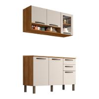 Cozinha Compacta Valencia Com Vidro 2 Peças 6 Portas 2 Gavetas Salleto Moveis Cinamomo Com Off White - 6