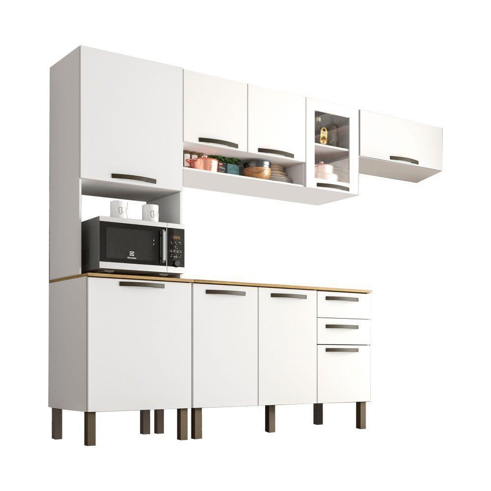 Cozinha Compacta Valencia Com Vidro 4 Peças 9 Portas 2 Gavetas Salleto Moveis Branco - 5