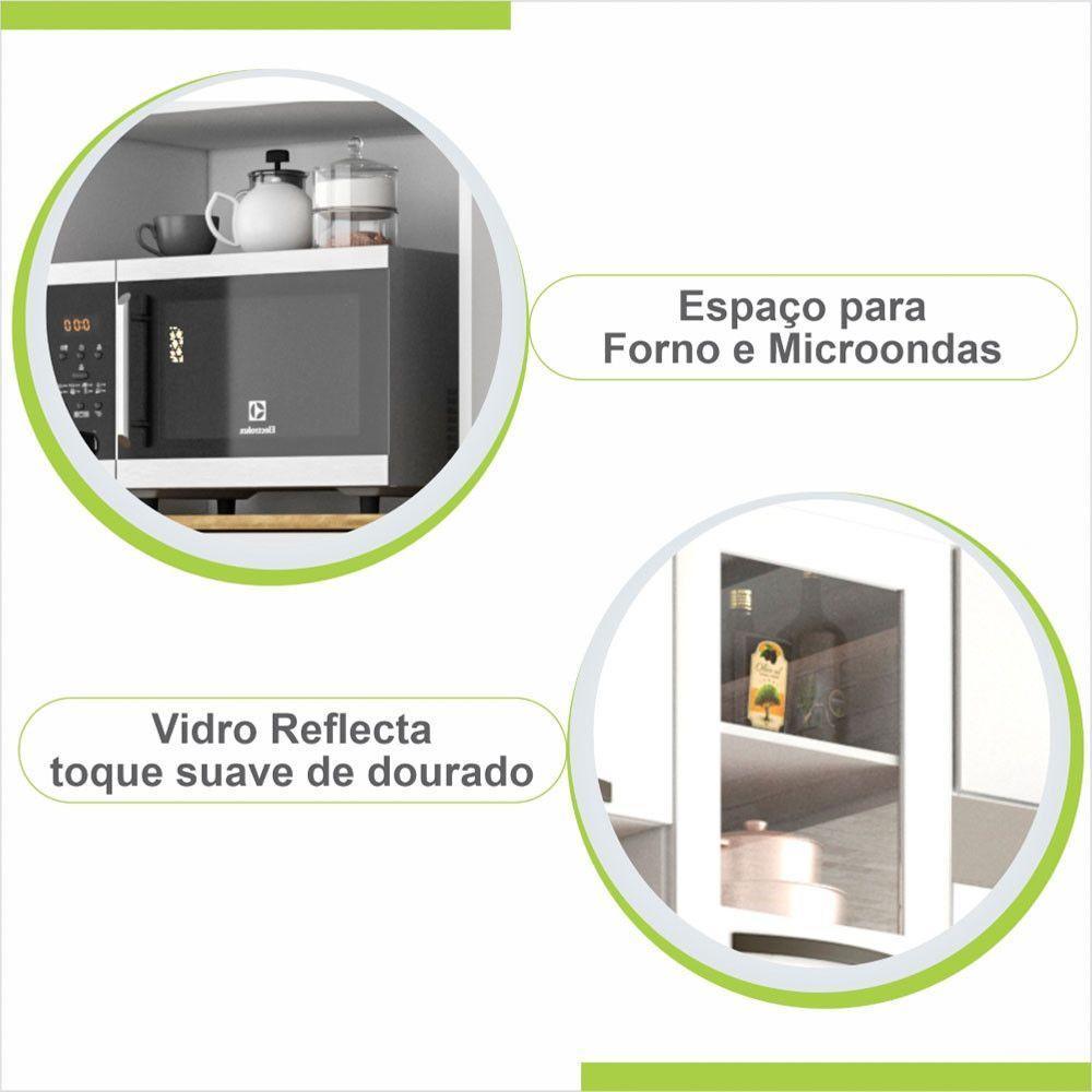 Cozinha Compacta Valencia Com Vidro 4 Peças 9 Portas 2 Gavetas Salleto Moveis Branco - 10