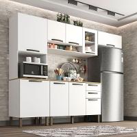 Cozinha Compacta Valencia Com Vidro 4 Peças 9 Portas 2 Gavetas Salleto Moveis Branco - 1