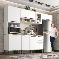 Cozinha Compacta Valencia Com Vidro 4 Peças 9 Portas 2 Gavetas Salleto Moveis Branco