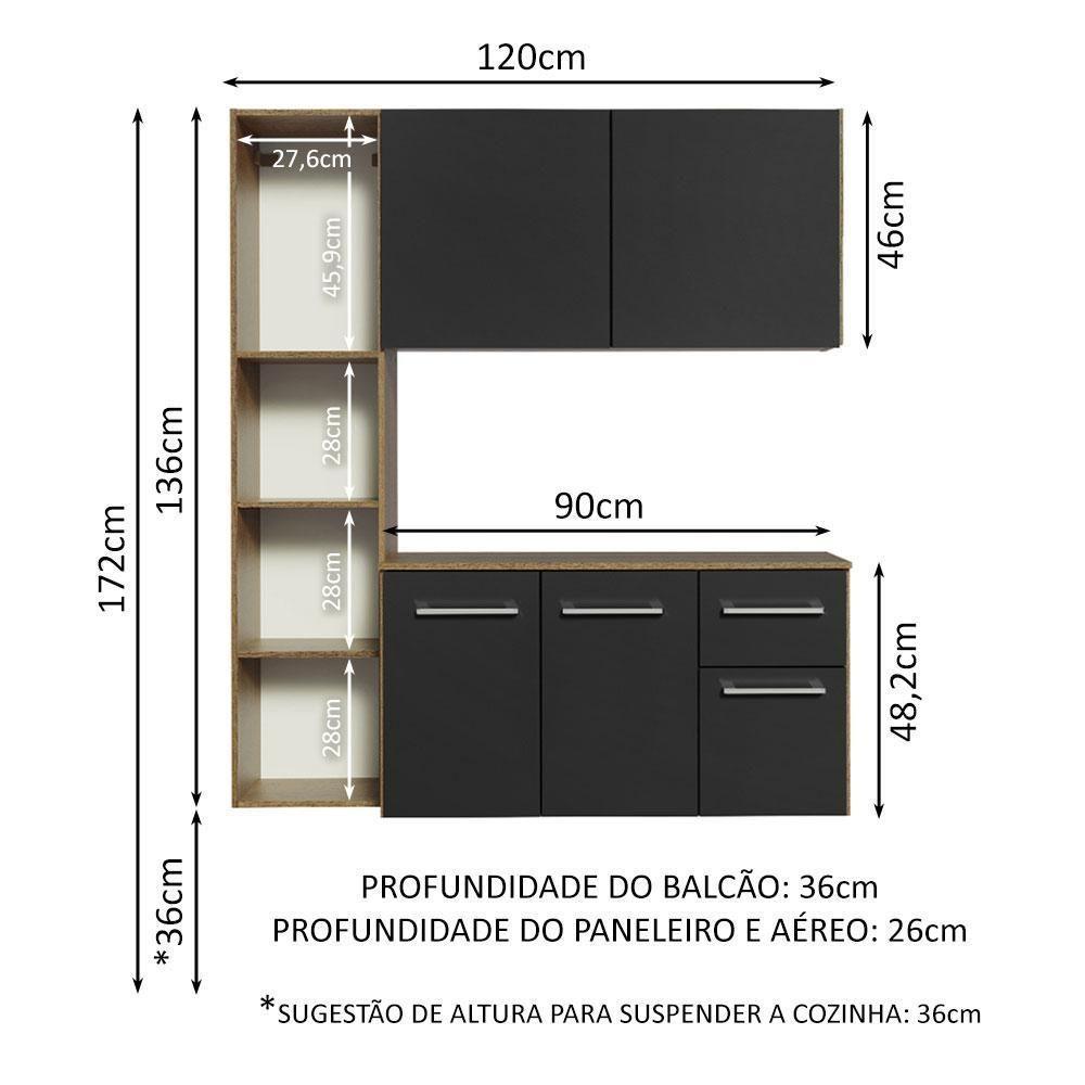 Armário De Cozinha Compacta 120cm Rustic/preto Easy Madesa Rustic/preto - 4