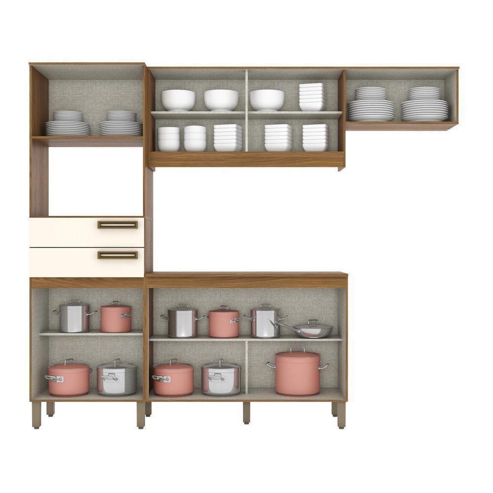 Cozinha Compacta 4 Peças Com Aéreo Geladeira Zoey Casa 812 Nature Com Off White - 4