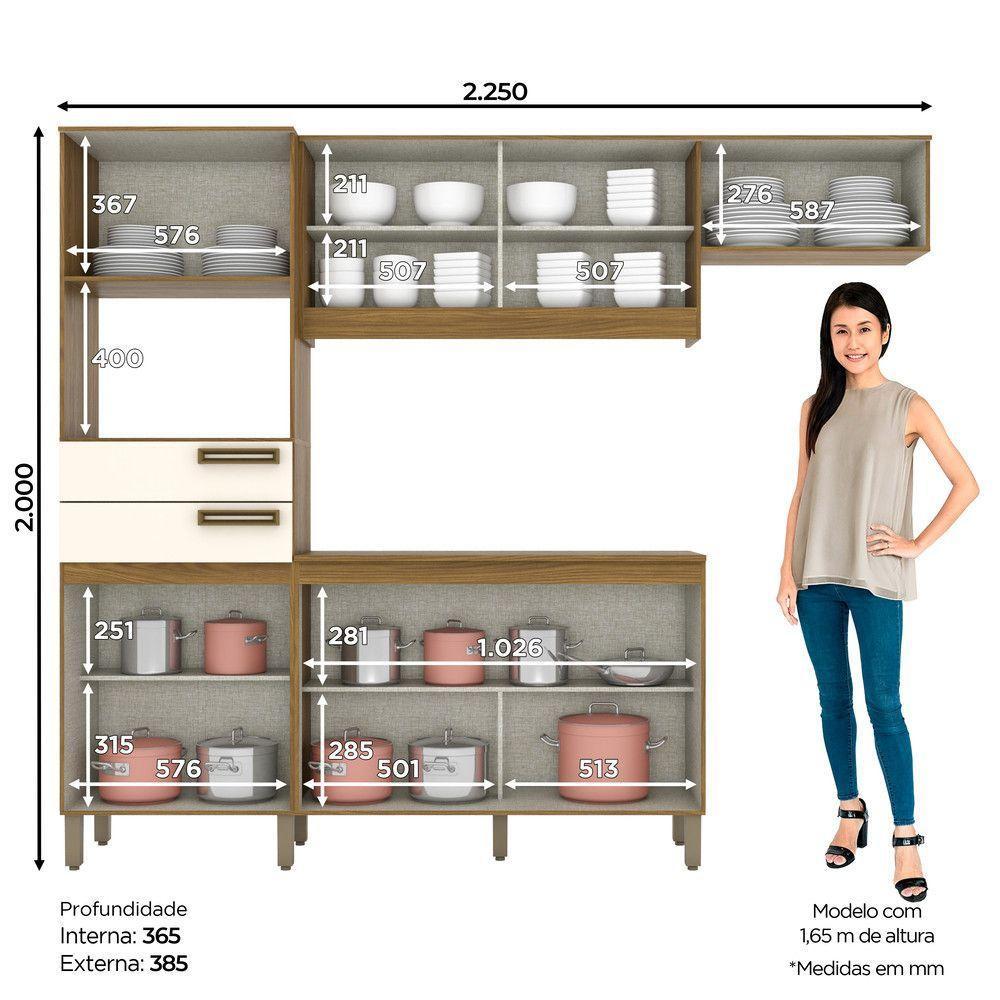 Cozinha Compacta 4 Peças Com Aéreo Geladeira Zoey Casa 812 Nature Com Off White - 5