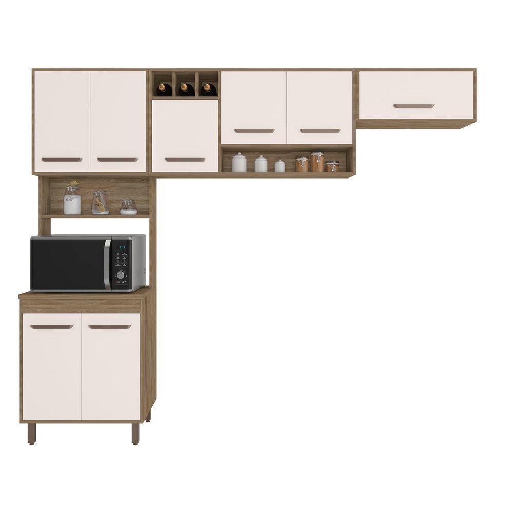 Cozinha Compacta 3 Peças Com 8 Portas E Paneleiro Duplo Barcelona Cor Carvalho Oak Off White Poliman Móveis - 1