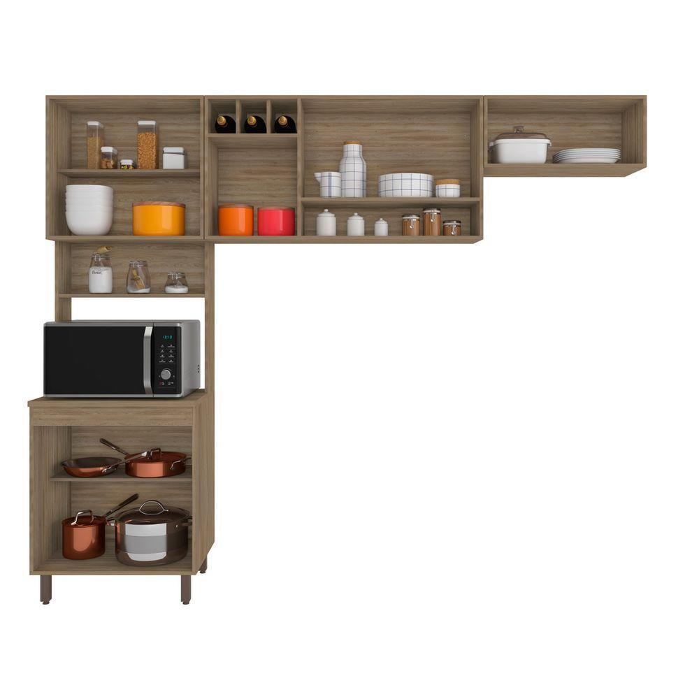 Cozinha Compacta 3 Peças Com 8 Portas E Paneleiro Duplo Barcelona Cor Carvalho Oak Off White Poliman Móveis - 3