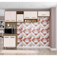 Cozinha Compacta 3 Peças Com 8 Portas E Paneleiro Duplo Barcelona Cor Carvalho Oak Off White Poliman Móveis - 4