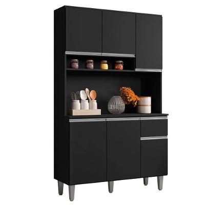 Kit Cozinha Compacta 105cm Com 6 Portas 1 Gaveta Preto Fosco