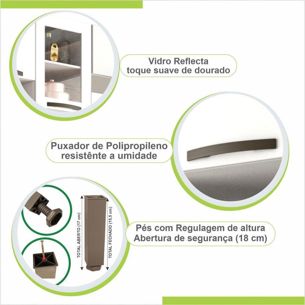 Cozinha Compacta Valencia Com Vidro 2 Peças 6 Portas 2 Gavetas Salleto Moveis Branco - 4