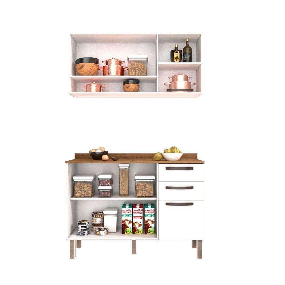Cozinha Compacta Valencia Com Vidro 2 Peças 6 Portas 2 Gavetas Salleto Moveis Branco - 6