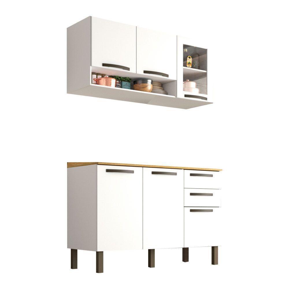 Cozinha Compacta Valencia Com Vidro 2 Peças 6 Portas 2 Gavetas Salleto Moveis Branco - 7