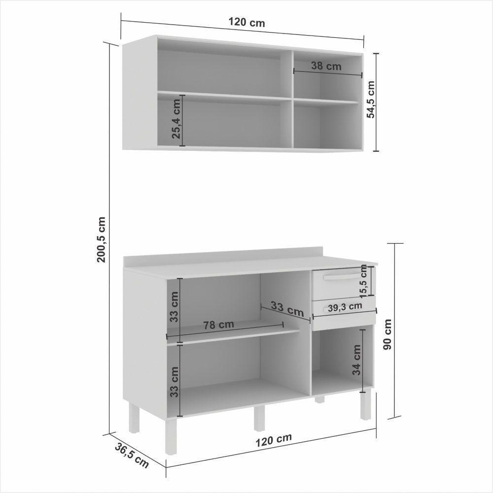 Cozinha Compacta Valencia Com Vidro 2 Peças 6 Portas 2 Gavetas Salleto Moveis Branco - 8