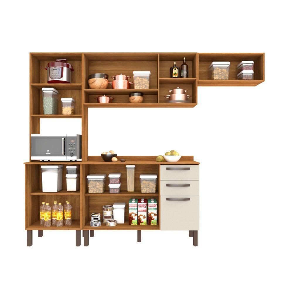 Cozinha Compacta Valencia Com Vidro 4 Peças 9 Portas 2 Gavetas Salleto Moveis Cinamomo Com Off White - 9