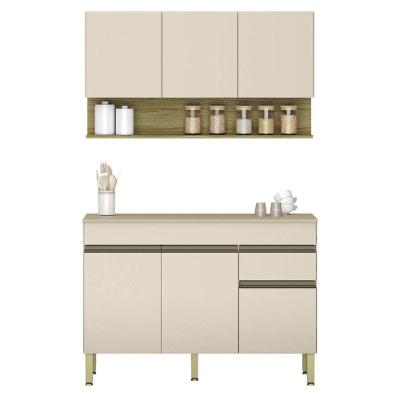 Armário De Cozinha E Balcão Com Tampo 120cm Lina K02 Vanilla/freijó - Mpozenato