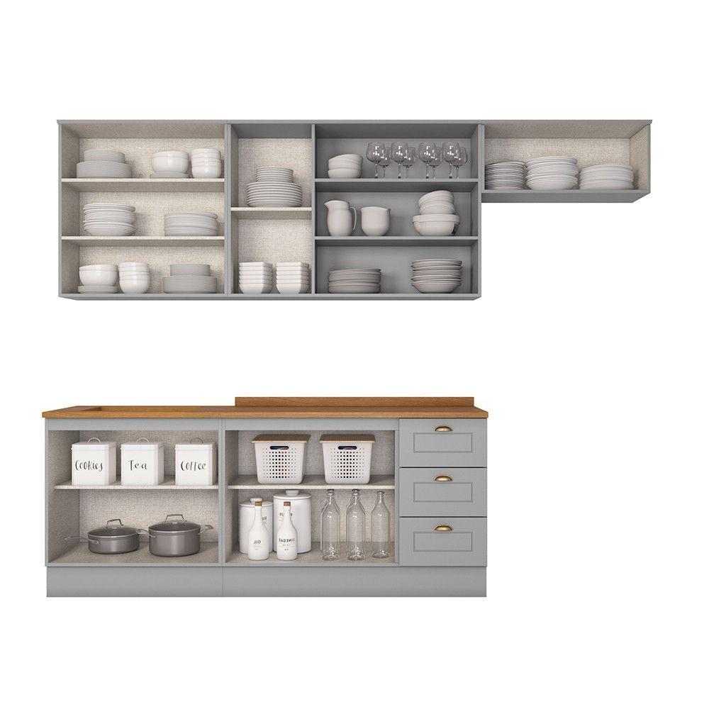 Cozinha Compacta 5 Peças Com Aéreo 3 Portas Com Vidro Amy Casa 812 Cinza - 3