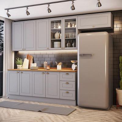 Cozinha Compacta Amy 10 Portas 3 Gavetas MDF 280cm Cinza Minimalista