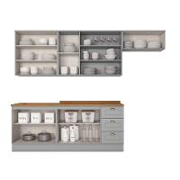 Cozinha Compacta 5 Peças Com Aéreo 3 Portas Com Vidro Amy Casa 812 Cinza - 3