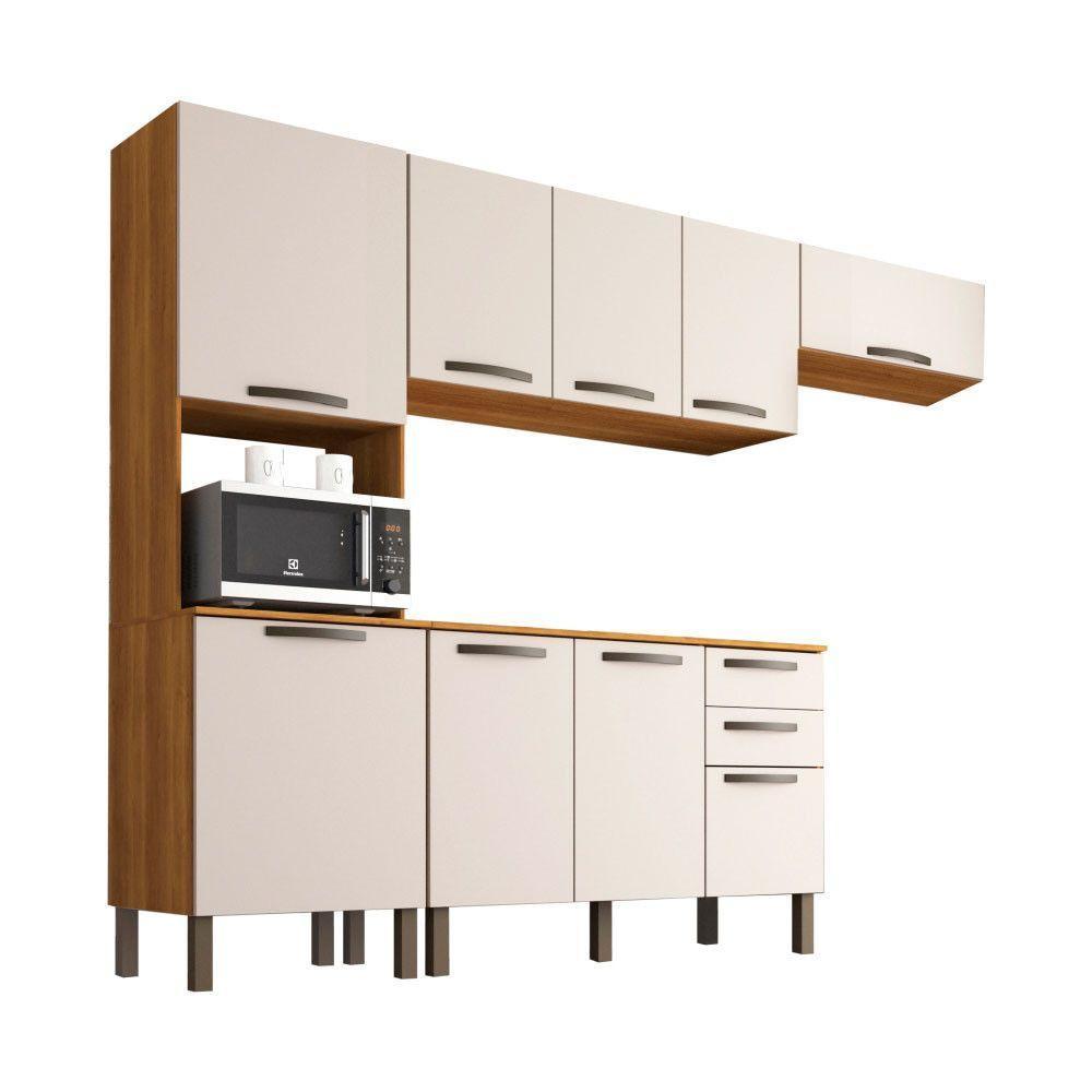 Cozinha Compacta Valencia 4 Peças 9 Portas 2 Gavetas Salleto Moveis Cinamomo Com Off White - 3