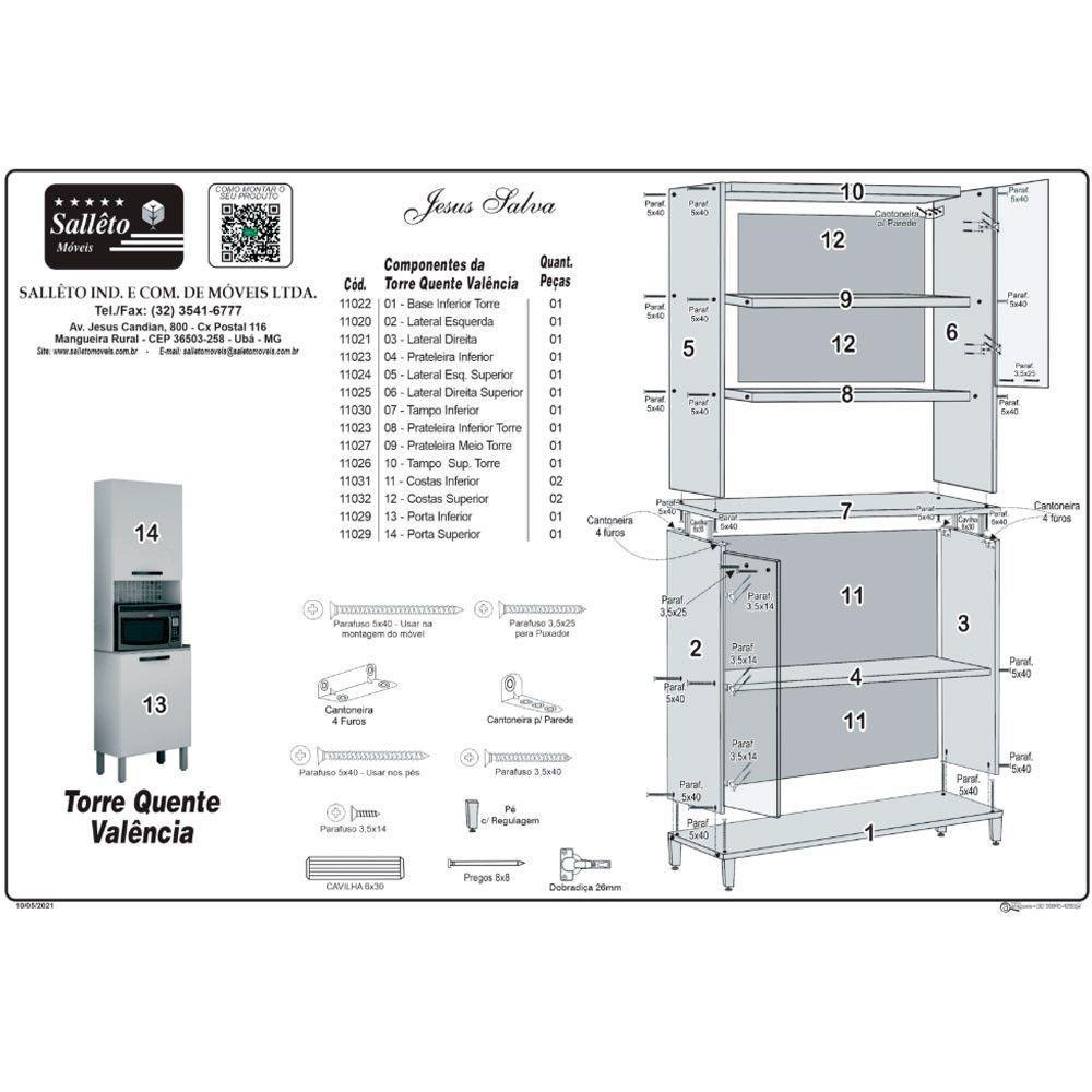 Cozinha Compacta Valencia 4 Peças 9 Portas 2 Gavetas Salleto Moveis Cinamomo Com Off White - 8
