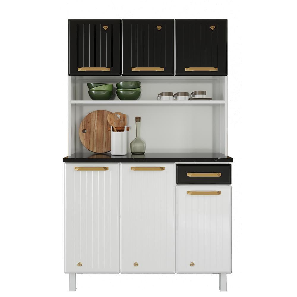 Armário De Cozinha De Aço Kit Triplo Telasul Diamante Smart Bco/pto - 7