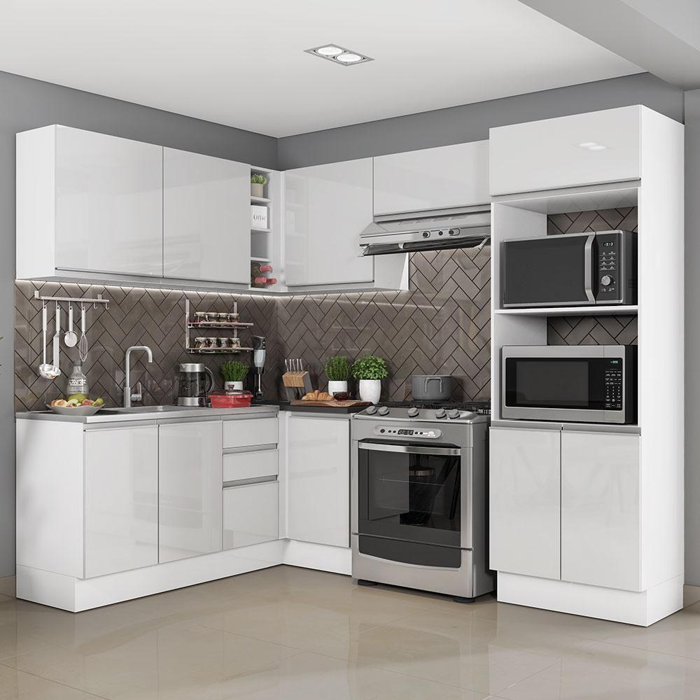 Cozinha Completa Acordes Glamy Branco 100% MDF Canto Madesa - 1