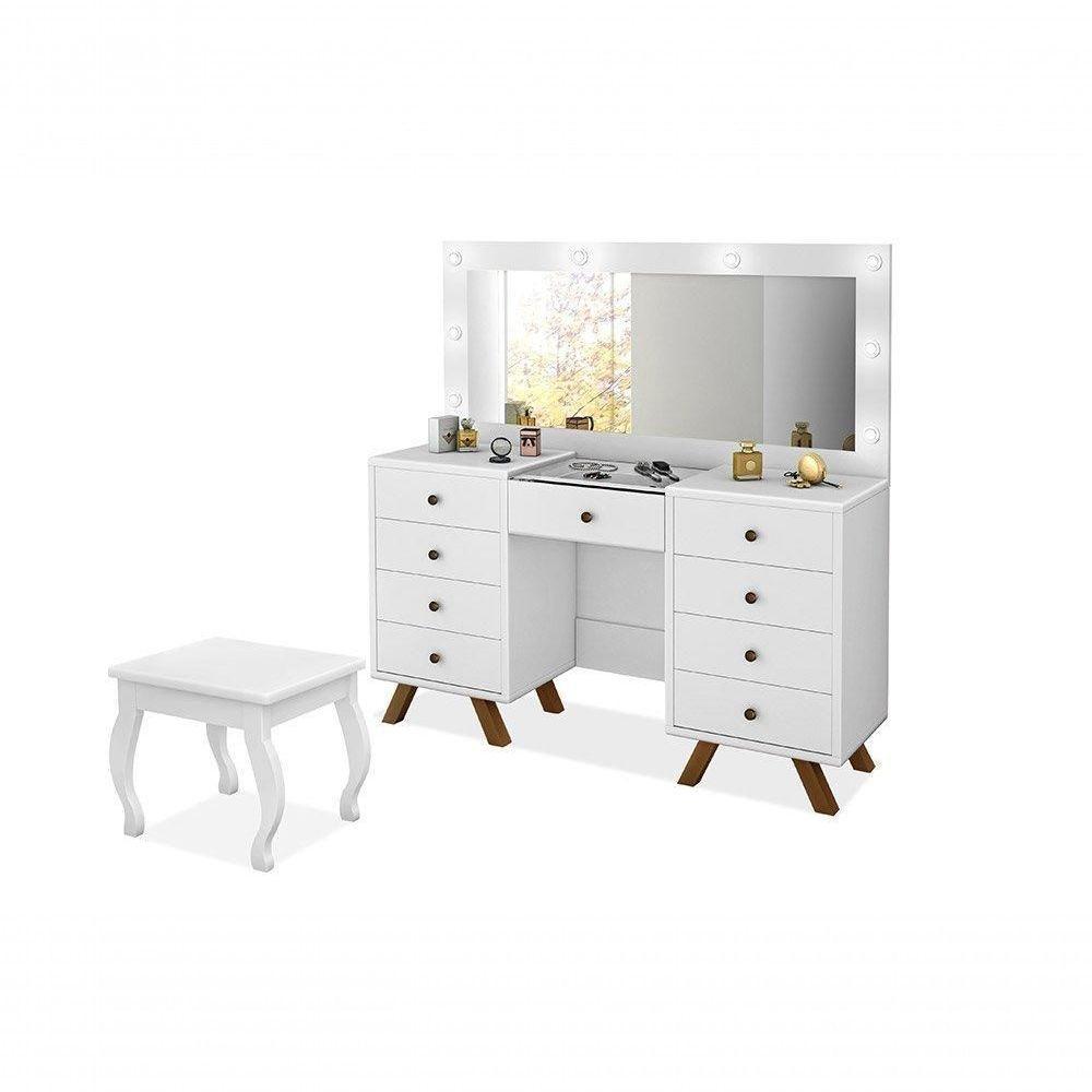 Penteadeira Camarim Com Espelho E Banqueta Mila Branco - 3