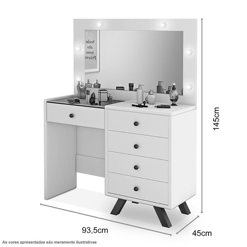 Penteadeira Camarim Com Espelho E Led Com Banqueta Luna Branco - Luapa - 2