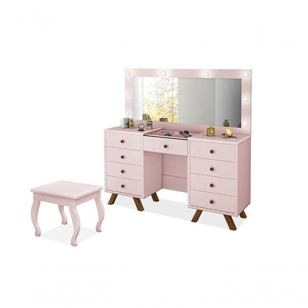 Penteadeira Camarim Com Espelho E Banqueta Mila Rosê - 4