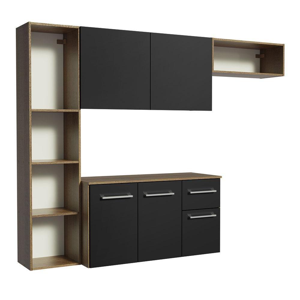 Armário De Cozinha Compacta 180cm Rustic/preto Easy Madesa Rustic/preto - 7