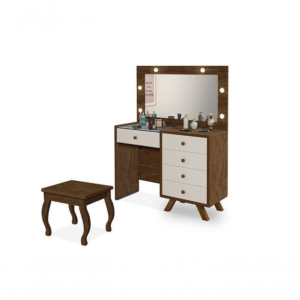 Penteadeira Camarim Com Espelho E Led Com Banqueta Luna Malbec / Off White - Luapa - 2