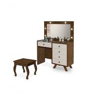 Penteadeira Camarim Com Espelho E Led Com Banqueta Luna Malbec / Off White - Luapa - 2