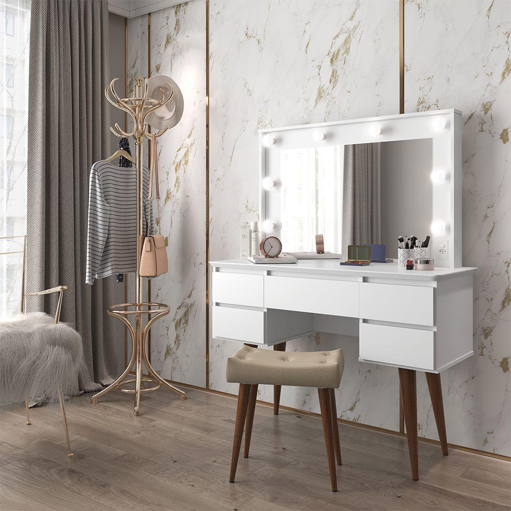 Penteadeira 5 Gavetas Estilo Retro Com Espelho Patrimar - 8