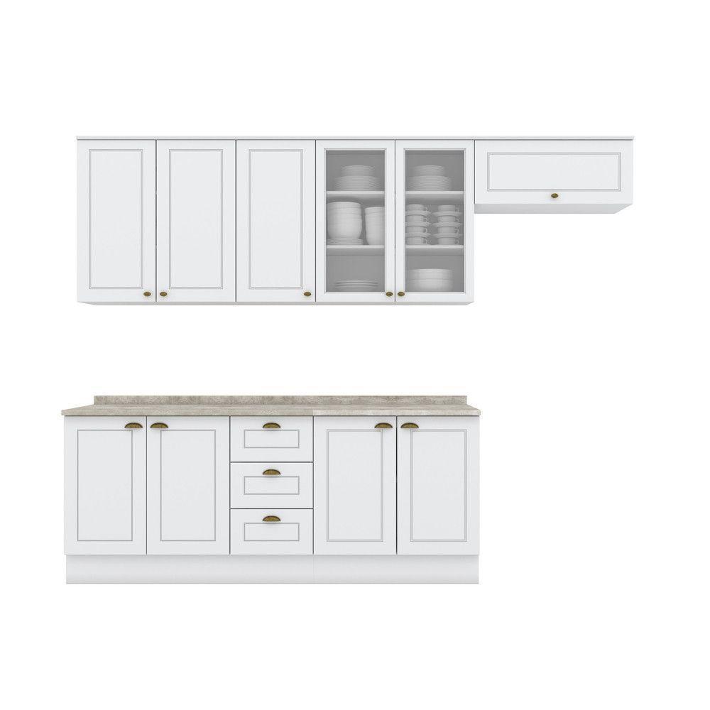 Cozinha Compacta 05 Peças C/ Aéreo 3 Portas Com Vidro Branco - 12