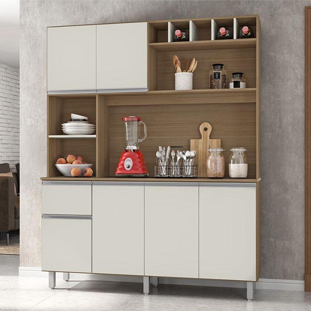 Armario Cozinha 6 Portas 1 Gaveta Alice Carvalho/Off White - 1